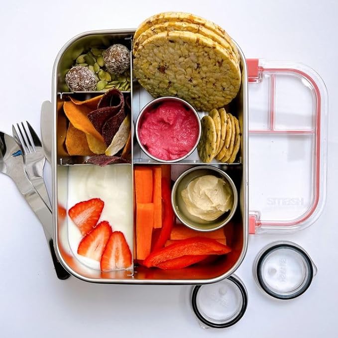 Smash Stainless Steel Bento Lunch Box, 5 Compartments, Sage, 47.3 fl oz