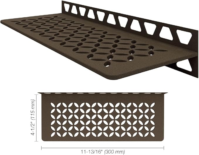 Schluter Rectangular Wall Shelf for Homeowners and Renovators - Suitable for Showers and Kitchens - 11-13/16" Length, Floral Design, Aluminum Material, Bronze Finish - SWS1D5TSOB