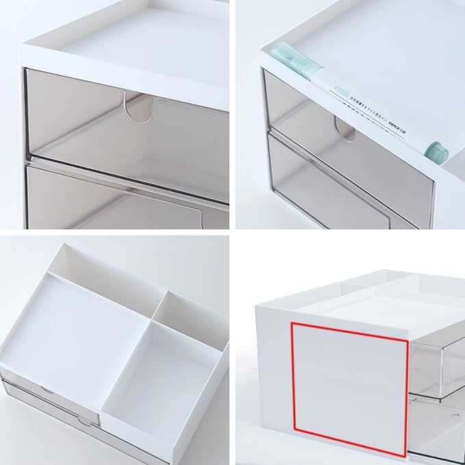 Desk Drawer Organizer, Desk Storage Box with 2 Drawers and 4 Compartments, Multifunctional Desk Accessories & Countertop Organizers for Office School Home (White)