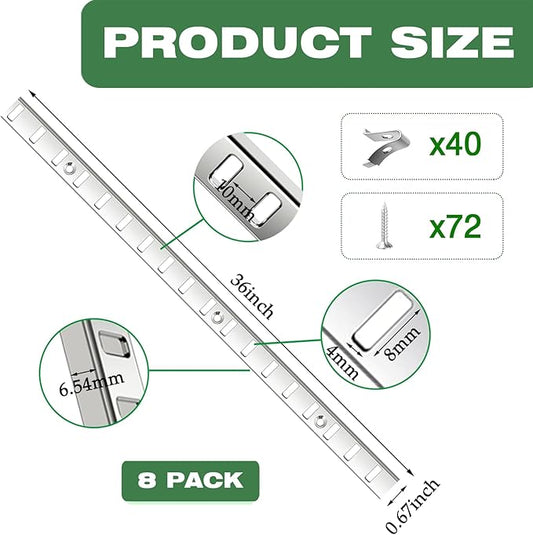 8 Pcs 36 Inch Shelf Pilaster with 40 Clips and 72 Screws, Adjustable Shelf Brackets Standard Mortise Mount Metal Shelves, Steel Wall Mounted Shelf Pilaster