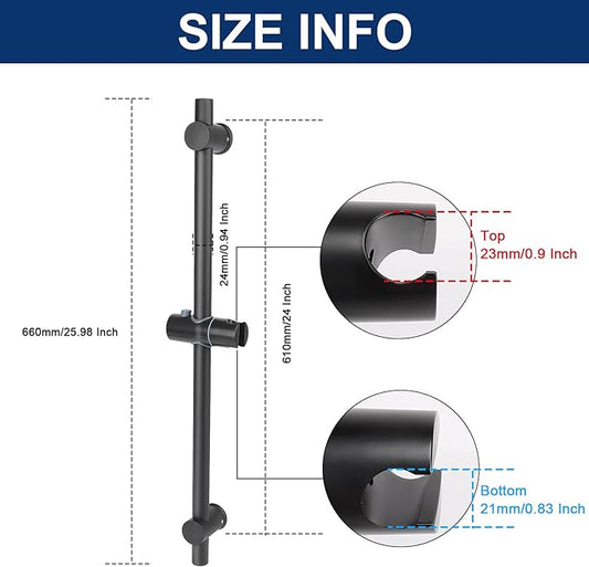 NearMoon Shower Slide Bar with Height/Angle Adjustable Handheld Shower Holder, Bathroom SUS 304 Stainless Steel Shower Head Holder for Bath (Screw Mounted, Matte Black)