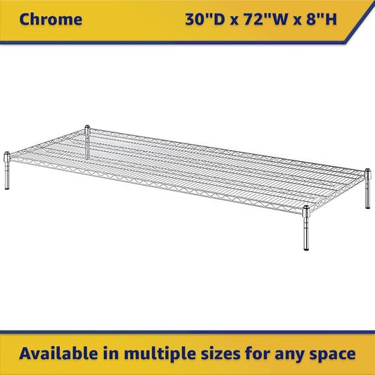 30" x 72" x 8" Chrome Wire Storage Shelf, Dunnage Rack, Commercial 1 Tier Small Shelf