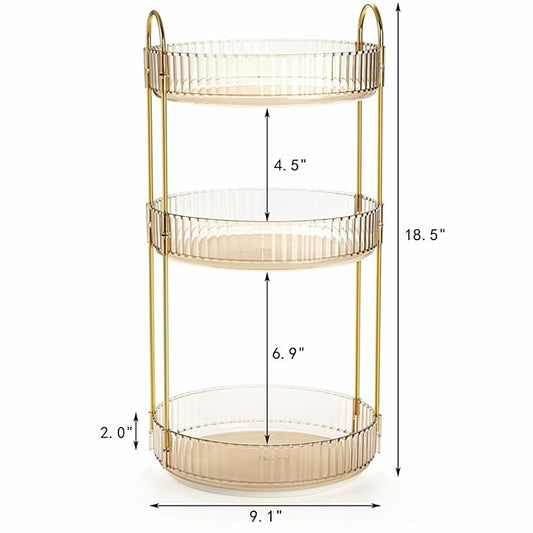 360 Rotating Makeup Organizer, 3 Tiers Plastic Bathroom Spinning Holder Rack, Round Lazy Susan Organizer, Large Capacity Countertop Shelf for Cosmetics, Perfume, Skincare, Spice, Toiletries