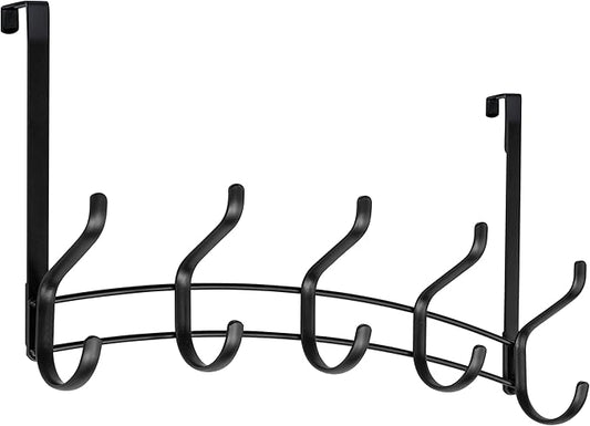 LYNK Professional® Home™ Over The Door Hooks - 10 Hook Over The Door Hanger - Over Door Coat Rack - Hanging Towels or Clothes - Bathroom, Bedroom or Laundry Room - Lifetime Ltd. Warranty – Black