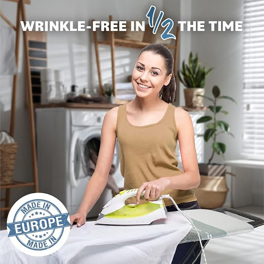 Bartnelli by Rorets Classic Ironing Board with New Patent EZ-Glide Technology, Made in Europe, Premium Iron Board with Iron Rest, 4 Layer Cover, 13x43 Surface, Height Adjustable to 36", 4 Steel Legs