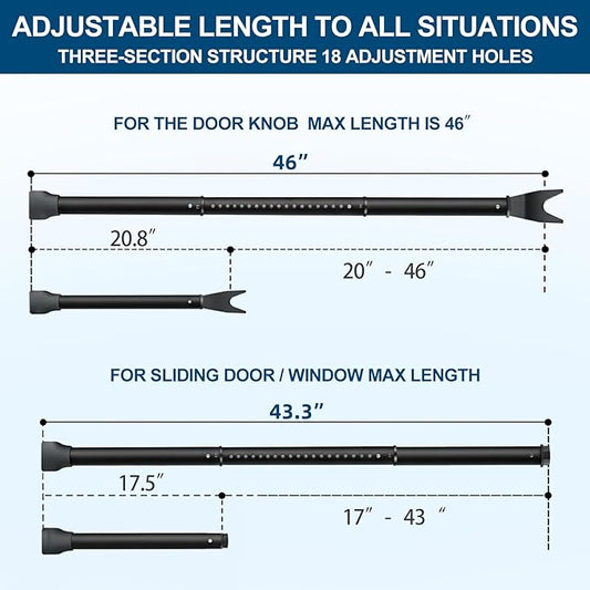 Door Security Bar, Rerishom Door Stoppers Security bar,Heavy Duty Door Lock Security Door Jammer Door Stopper for Apartment, Hotel Room,Screen Door Hardware (Dark Black, 1 Pack)