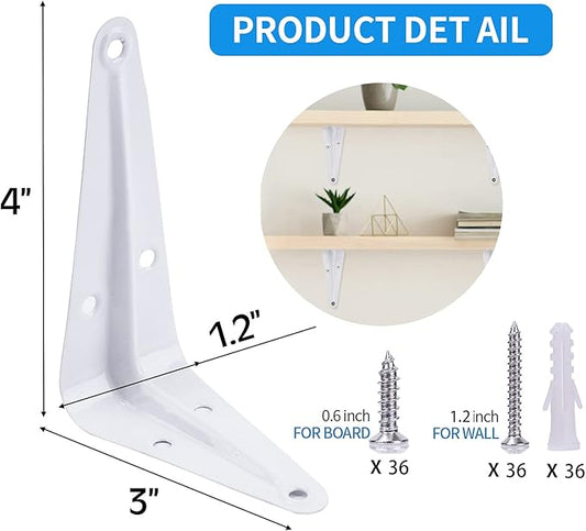 12 Pack Shelf Brackets White Heavy Duty L Brackets Metal Floating Shelf Brackets Hardware Brace Brackets Wall Mount Angle Corner Support for Christmas Shelves Hanging Floating Shelves Brack Wood