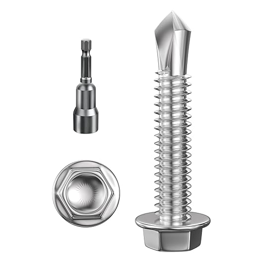 (200Pcs)#10×1-1/4" Hex Washer Head Self Drilling Screws, 410 Stainless Steel Metal SheetScrews,TEK Screws, Sheet Metal Self Tapping Screws