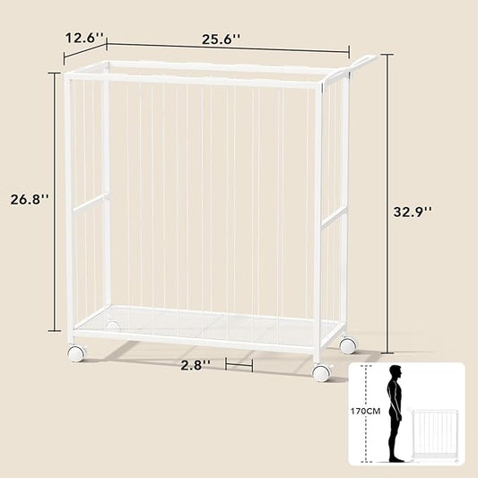 Ball Storage Bin Rolling Sports Ball Cart, Metal Garage Organizer Sport Rack, Ball Basket Storage, Ball Cage for Garage or Gym, Indoor & Outdoor Sports Equipment Organizer white