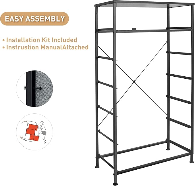 Mifuro Tall Dresser for Bedroom, Vertical Storage Organizer Tower with 7 Drawers, Chest of Drawers with Fabric Bins, Steel Frame, Wood Top for Bedroom, Closet, Entryway- Grey