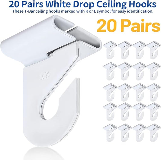 Wakhow 20 Pairs Drop Ceiling Hooks for Hanging, Suspended Track Ceiling Tile Clips, Ceiling Grid Hangers for Decorations from Classroom, Office, Home, Wedding, Hold Up to 20 lbs, 1" W X 1½" H