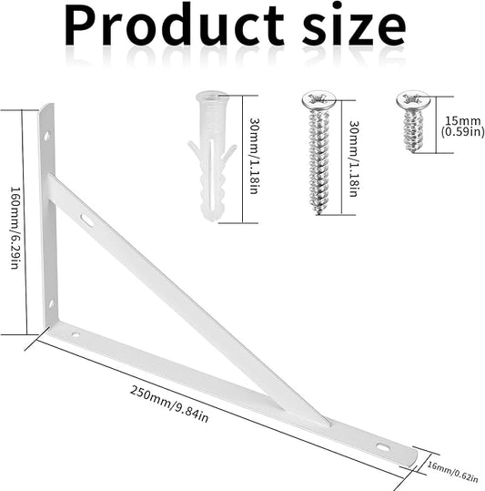 8 Pcs Heavy Duty Shelf Brackets, Floating Metal Shelf Brackets, L Shaped Shelves Support Angle Brackets for Heavy Duty Floating Shelves (9.84 x6.29 inch White)