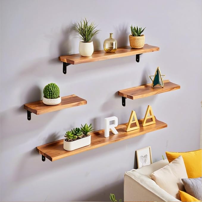 4 Pack Heavy Duty Shelf Brackets,5 in X 8 in Metal L Wall Mount Brackets for Floating Shelf,90 Degree Triangle Iron Supports for Shelves,Black
