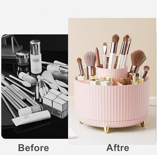360 Degree Rotating Makeup Brush Holder Organizer Detachable Design 5 Slot Make up Brushes Cup for Cosmetics and Pencil Pen Organizer for Desk Makeup Organizer Skincare Storage for Vanity (pink2)