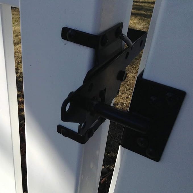 Self-Locking Gate Latch Heavy Duty Post Mount Automatic Gravity Lever Wood/PVC Fence Gate Lock with Fasteners Hardware,for Secure Pool |Yard | Garden, Steel,Black