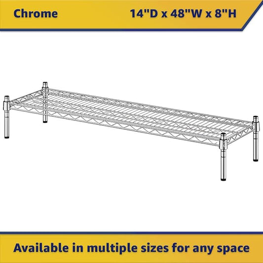 14" x 48" x 8" Chrome Wire Storage Shelf, Dunnage Rack, Commercial 1 Tier Small Shelf