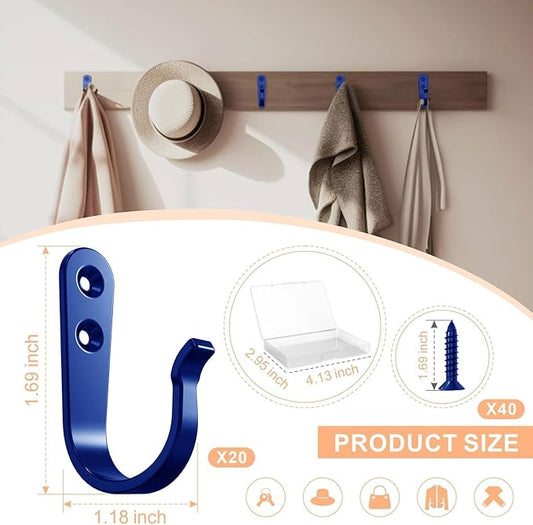 20PCS Heavy Duty Single Prong Metal Wall Hooks, Blue (20 Count, 10 lbs Max Weight Capacity, Wall Mount)