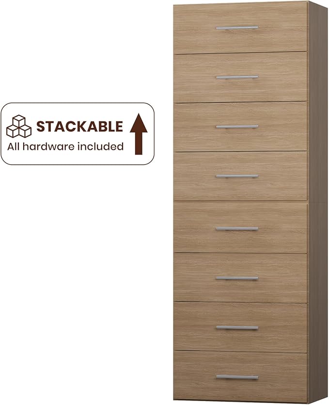 ROOMTEC 25.5" 4 Drawer Short Tower Closet Unit, Modular Closet System with Drawers and Shelf, Wardrobe Organizer for Bedroom or Walk-in Closet, Wall Mounted, Customizable Clothes Storage Unit, Wood