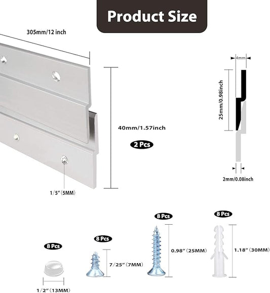 French Cleat Hanger 12 Inch, Aluminum Z Clips for Hanger Supports 80lbs - Interlocking Wall Mounting Bracket Hardware Kit for Hanging Mirrors, Picture, Shelf, Whiteboard, Art, Frames (12"-2Pairs)