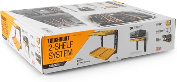 ToughBuilt 2-Shelf Storage, Wall Mounted Garage Organizer Shelves, StackTech System