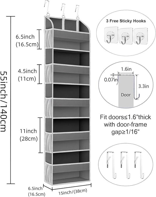 2 Pack Over The Door Storage Organizer with 5 Pockets 10 Mesh Side Pockets, 44 lbs Weight Capacity Door Hanging Organizers and Storage for Bedroom,Bathroom,Nursery,Pantry,Dorm(Dark Gray)