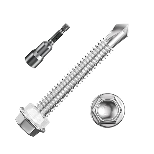 (150Pcs) #10×1-1/2" Hex Washer Head Self Drilling Screws, 410 Stainless Steel Metal SheetScrews,TEK Screws, Sheet Metal Self Tapping Screws