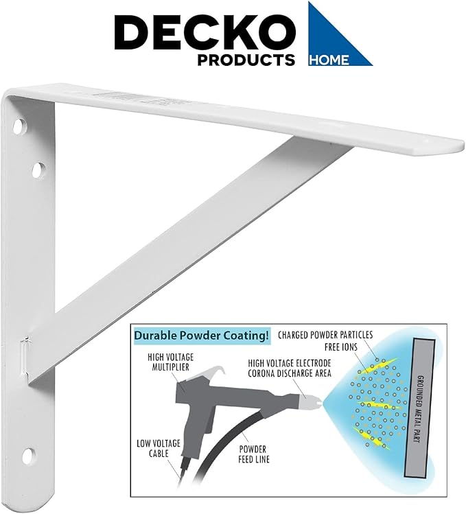 Decko Products 49143-10 Heavy-Duty Shelf Bracket, 10.5-Inch X 7.5-Inch, White, 10-Pack