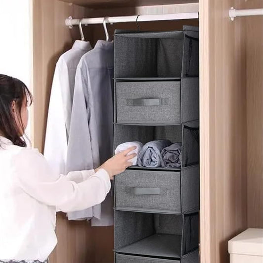 Hanging Closet Organizer, 6-Shelf Closet Organizers and Storage with 3 Removable Drawers, Sturdy Hanging Shelf Organizer for Bedroom, Dark Gray