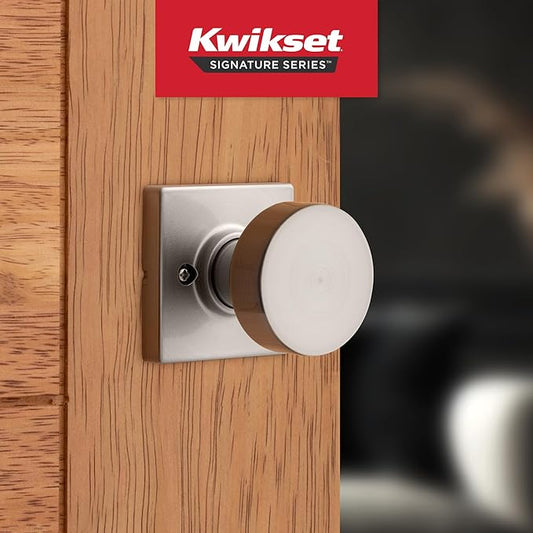 Kwikset Pismo Dummy Door Knob, Single Sided Handle for Closets, French Double Doors, and Pantry, Satin Nickel Non-Turning Interior Push/Pull Door Knob, with Microban Protection, Square Rose