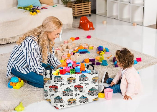 Essme Rectangular Monster Truck Baskets Boys Basket,Kids Storage Bins with Handles for Car Decor, Racing Storage Bin(Monster truck)