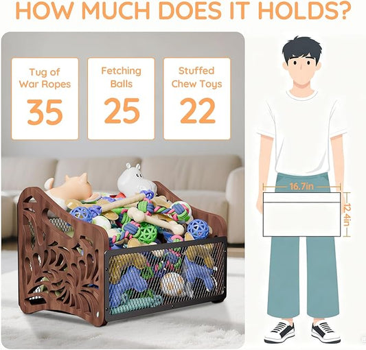 handrong Large Dog Toy Basket,Wood Dog Toy Box,Cat Toy Basket Box,Dogs Toys Storage Bin,Pet Toys Baskets for Living Room Outdoors Organizing Storage