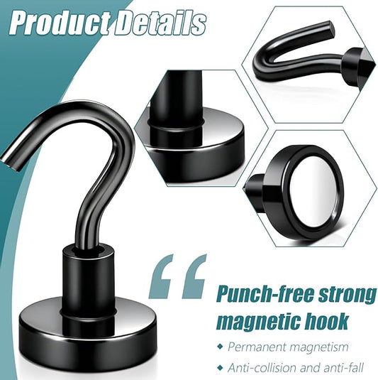 MAGXCENE 50 Pack Magnetic Hooks Heavy Duty, Strong Magnet Hooks for Cruise Refrigerator, Neodymium Magnets with Hooks for Grill Hanging Kitchen Tool Storage, Black