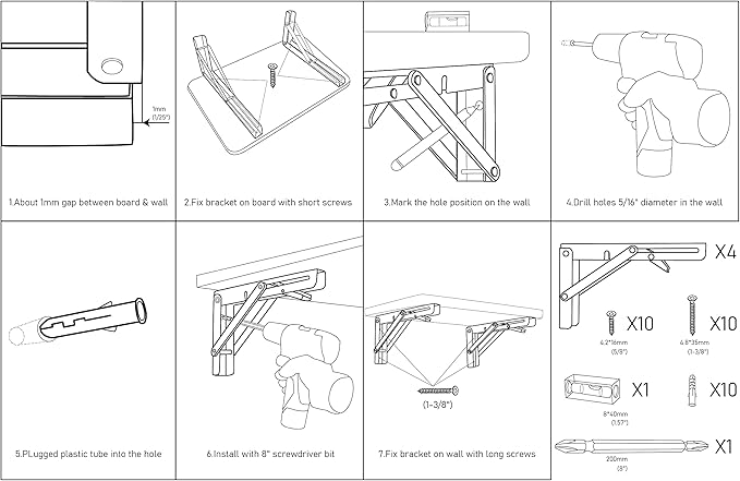 MySit 16" Folding Shelf Brackets 4 PCS, Max Load 550lb Heavy Duty Stainless Steel DIY Collapsible Wall Mounted L Shelf Bracket Space Saving for Table Work Bench