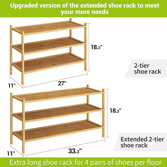 BMOSU 3-Tier Bamboo Extended Shoe Rack Premium Stackable Shoe Shelf Storage Organizer for Hallway Closet Living Room Entryway Organizer(Natural)