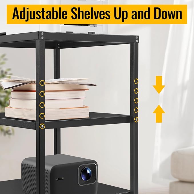 3-Tier Under Desk Printer Stand, 30-Inch Deep Large Printer Table with Height-Adjustable Shelf & 4 Lockable Wheels, Space-Saving Organizer for Home & Office