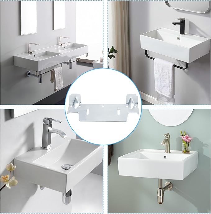 382430-1120A Steel Hanging Bracket Wall Hung Sink Bracket for Wall-Mounted Sink, Featuring Multiple Holes for Securing the Threaded Stud Backplate (1 Pack)