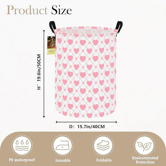 HUNRUNG Laundry Hamper,Large Canvas Fabric Lightweight Storage Basket Toy Organizer Dirty Clothes Collapsible Waterproof for College Dorms(Round-Heart)