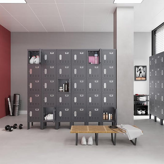 Metal Storage Locker with Lock & Card Slot Locker - Secure Lockable Door - Steel Locker for School, Office, Gym, Home - 66.15" H x 11.8" W x 11.8" D(5 Door, Grey)