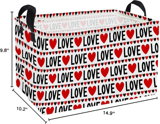 Essme Rectangular Valentine's Day Basket,Heart Storage Bins Organizer with Handles for Girls Room Decor, Gift Basket,Shelf Basket.(Red heart)