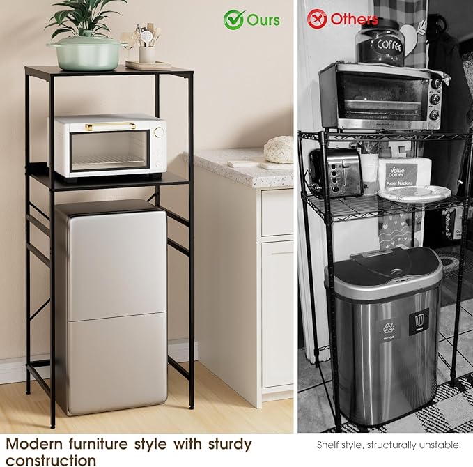 Mini Fridge Shelf Mini Fridge and Microwave Stand Over Mini Fridge Storage Rack Height Adjustable Microwave and Fridge Stand Suitable for Dorm, Kitchens, Offices, Black