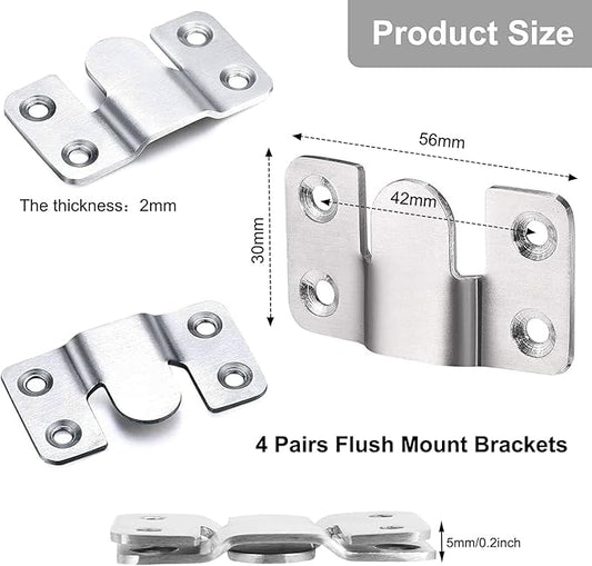Flush Mount Bracket, Headboard Wall Mounting Brackets-56 x 30mm Interlocking Hanging Bracket, Mounting Hardware for Picture Hanging and Sectional Couch Connectors (4 Pairs)