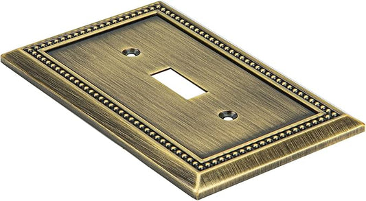 Henne Bery Sunken Pearls Heavy Duty Decorative Wall Plate Switch Plate Outlet Cover (Single Toggle, 3 Pack, Antique Brass)