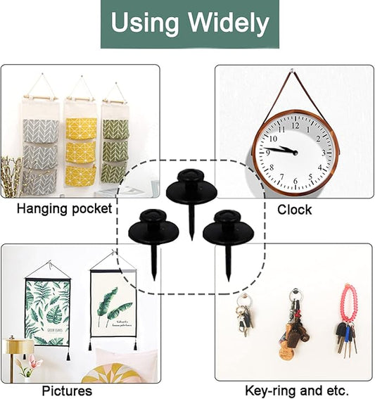 30 PCS Push Pins Picture Hangers Wall Hooks, Double Headed Thumb Tacks for Wall Hangings, Renter Friendly Decor Small Picture Frame Hangers for Drywall Cork Board Home Office Photo Decorations(Black)