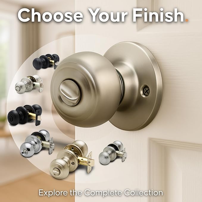 Copper Creek Colonial Privacy Interior Door Knob – ANSI Grade-3 Certified, Modern Heavy Duty Handle, Easy Install and Reversible for Bedroom, Bathroom and Closets – Polished Brass (1 Pack)