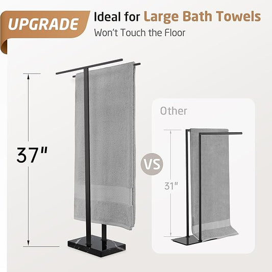 KES Black Towel Racks for Bathroom Freestanding, 37" Equal-Height Standing Towel Rack with Heavy Marble Base, Fits Large Bath Towel, 18/8 Stainless Steel, BTH229-BBK