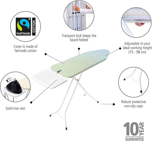 Brabantia - Ironing Board C - Extra Large Steam Unit Holder - Adjustable in Height - Non-Slip Rubber Feet - Cotton Cover with Foam Layer - Foldable XL Unit - Soothing Sea - 49 x 18 inches