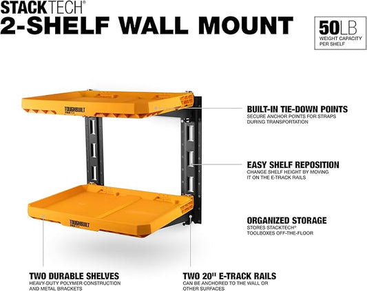 ToughBuilt 2-Shelf Storage, Wall Mounted Garage Organizer Shelves, StackTech System