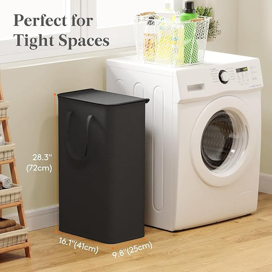 Lifewit 75L Slim Small Laundry Hamper, Laundry Basket with Lid, Dirty Collapsible Clothes Storage with Easy Carry Extended Handles, Tall Hampers for Bedroom Laundry Room, Black, 1 Pack
