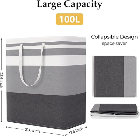 StorageRight Laundry Basket Hamper Large Collapsible Laundry Hamper with Easy Carry Handles,Freestanding Clothes Hampers for Laundry, Bedroom, Dorm, Clothes, Towels, 100L, Gradient Grey