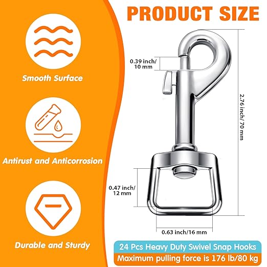 Therwen 24 Pcs Swivel Snap Hooks for Dog Leash Heavy Duty 2.76 Inch Flag Clasp Single Ended Clip Hooks Multipurpose Bolt Snap for Keychain Camera Strap Linking Pet Leash(Groovy Style,0.63")